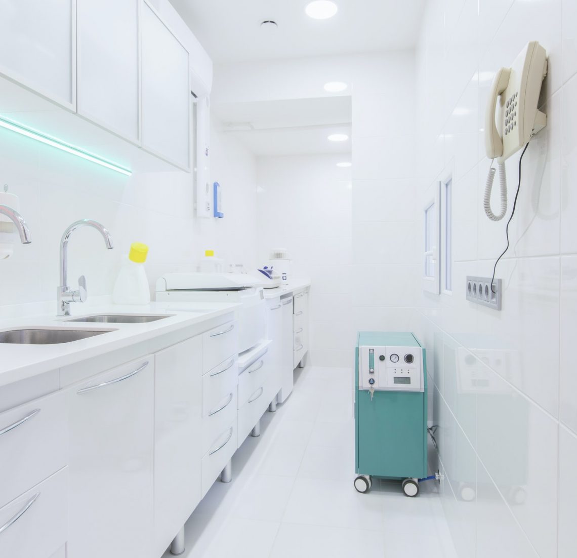 Hygiene room with modern equipment in professional medical hospital